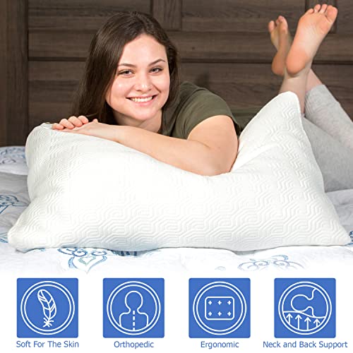  2 Pack King Size Bamboo Pillow, Memory Foam Pillows For Sleeping, Adjustable Bamboo Pillow Set For Back, Stomach, Side Sleeper - Washable And Removable Case King (Pack Of 2)