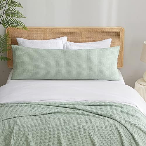  PHF Ultra Soft Waffle Weave Body Pillowcase 20" X 54", No Insert, Breathable & Skin-Friendly Body Pillow Sham With Zipper, Decorative Waffle Weave Body Pillow Cover, White