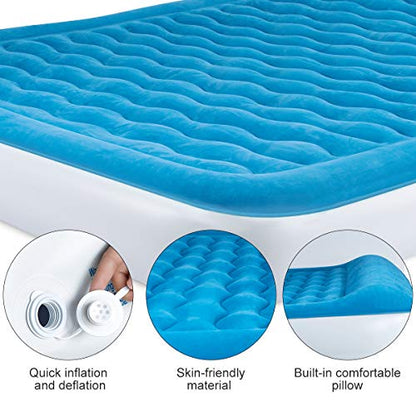  Inflatable Camping Queen Air Mattress For Home Blow-Up Temporary Bed For Tent Travel Anti-Leakage Raised Airbed With Rechargeable Pump For Guest Adults Kids Children 81" X 62" X 10" (Highest Side)