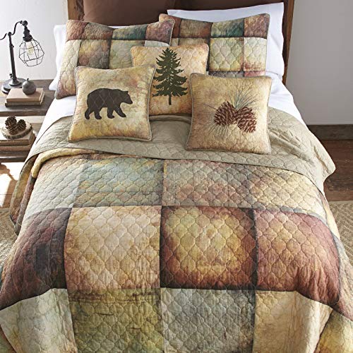 Donna Sharp King Quilt - Wood Patch Cotton Lodge Quilt With Colorful Pattern - Machine Washable