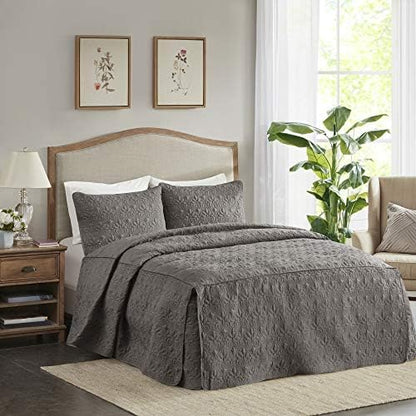  Madison Park Quebec Fitted Bedspread Classic Traditional Design All Season, Lightweight, Bedding Set, Matching Shams, Queen(60" X80+24D), Quebec, Damask Quilted Cream 3 Piece