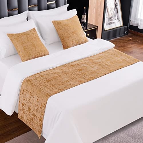  AMBERIS Bed Runner Blue, Chenille Soft No Fading Modern Bed Scarf
