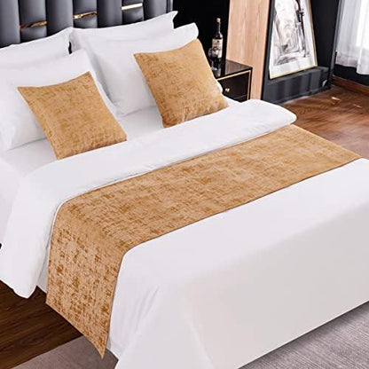  AMBERIS Bed Runner Blue, Chenille Soft No Fading Modern Bed Scarf