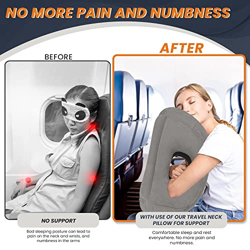  TrekStar Inflatable Travel Neck Pillow | Ergonomic Design | Support Head, Neck Pain For Sleeping Aid In Airplane/Buses/Office/Cars/Trains With Free Eye Mask, Earplugs