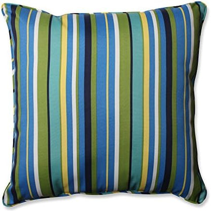  Pillow Perfect Stripe Outdoor Throw Accent Pillow, Plush Fill, Weather, And Fade Resistant, Small Lumbar - 11.5" X 18.5", Blue/Green Topanga, 2 Count