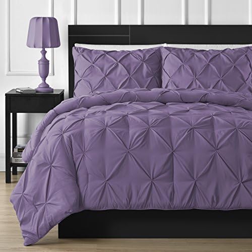  Comfy Bedding Double Needle Durable Stitching 3-Piece Pinch Pleat Comforter Set All Season Pintuck Style, Queen, Burgundy