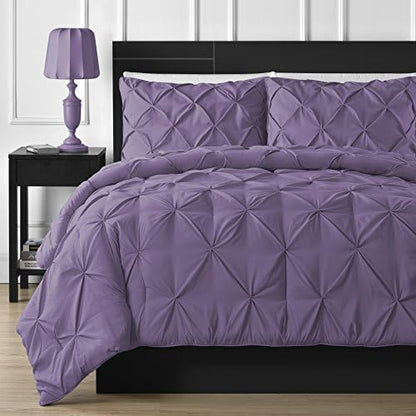  Comfy Bedding Double Needle Durable Stitching 3-Piece Pinch Pleat Comforter Set All Season Pintuck Style, Queen, Burgundy