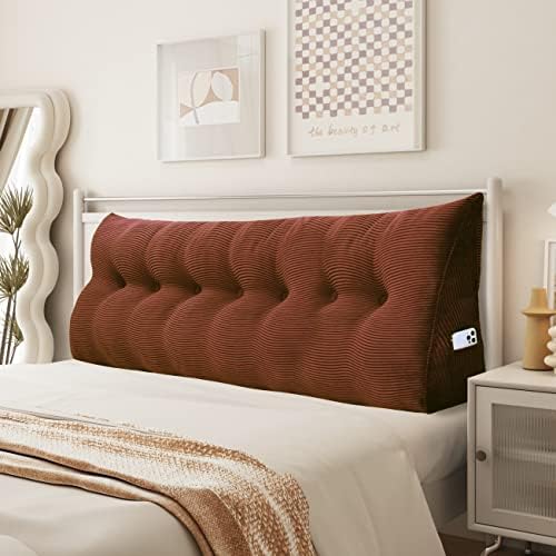  YXCSELL Headboard Wedge Pillow Triangular Bolster Pillows For Daybed Sofa Cushion Corduroy Large Support Backrest Bedrest Reading Pillow Lumbar Positioning Upholstered (Grey,Twin)