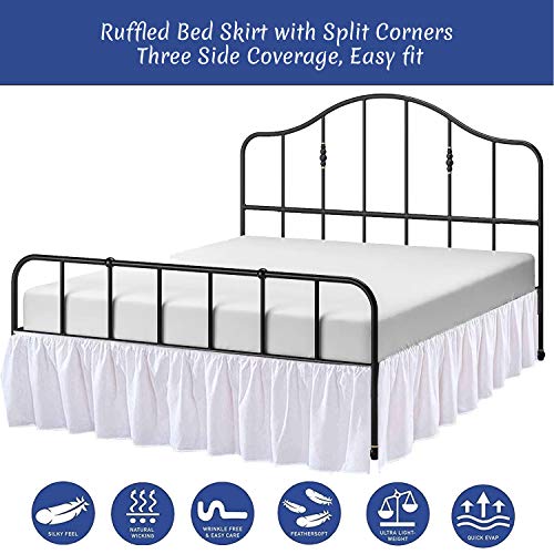  Ruffled Bed Skirt With Split Corners Three Side Coverage-Queen Size Dust Ruffles Bed Skirts 18 Inch Drop Expertise Tailored Fit Wrinkle Free Bed Skirt Dust Ruffle (Queen 18 Drop-White)