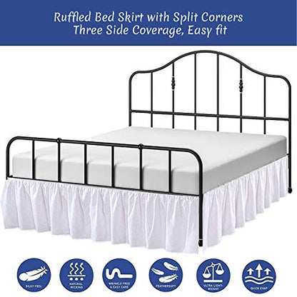  Ruffled Bed Skirt With Split Corners Three Side Coverage-Queen Size Dust Ruffles Bed Skirts 18 Inch Drop Expertise Tailored Fit Wrinkle Free Bed Skirt Dust Ruffle (Queen 18 Drop-White)