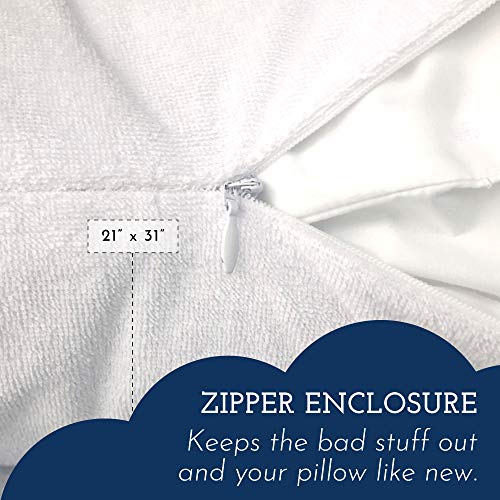  Waterproof, Zippered Queen Pillow Protectors, Set Of 2, Terry Cotton, 100% Hypoallergenic Pillow Covers - 2 Pack, (21x31).