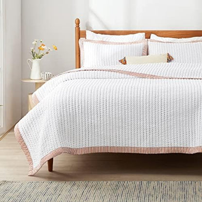  Bedsure Linen Quilt Queen Size - Lightweight Soft Quilt Bedding Set For All Seasons, Bedspreads & Coverlets, Corduroy Pattern Quilt Set, 3 Pieces With 2 Pillow Shams