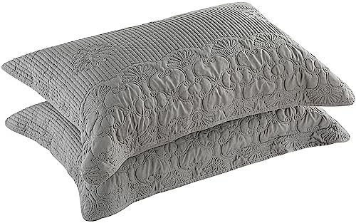  BOSOWOS Pillow Shams Standard Size Set Of 2, Ultra Soft Breathable Quilted Pillow Cases 20 X 26 Inches For Sleeping, Grey Big Round Standard 2Pack