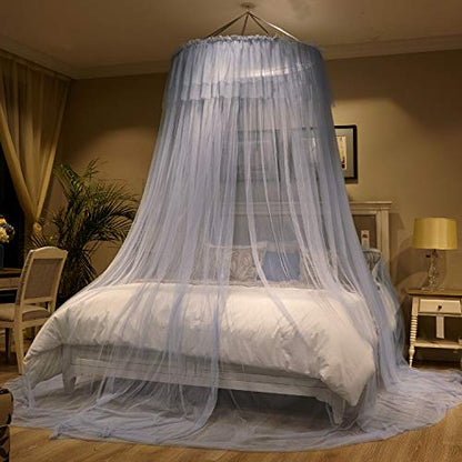  Mengersi Canopy Bed Curtain For Girls Adults-Dome Bed Net For Twin Full Queen King Size Bed, Quick Easy Installation (Round Canopy, Gray)