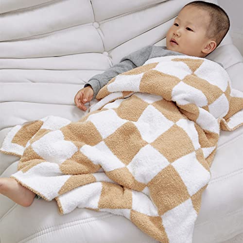  YIRUIO Throw Blankets Checkerboard Checkered Chessboard Warmer Comfort Reversible Microfiber Soft Cozy For Kids Baby Children(Burnt Orange, 30''x40'')