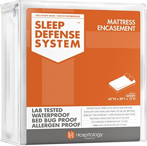  Mattress Encasement - Zippered Bed Bug Dust Mite Proof Hypoallergenic - Sleep Defense System - Queen - Waterproof - Stretchable - Standard 12" Depth - 60" W X 80" L