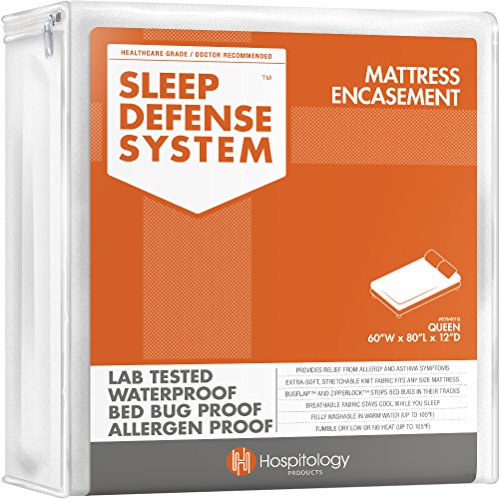  Mattress Encasement - Zippered Bed Bug Dust Mite Proof Hypoallergenic - Sleep Defense System - Queen - Waterproof - Stretchable - Standard 12" Depth - 60" W X 80" L