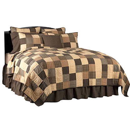  VHC Brands Kettle Grove Queen Quilt 94Wx94L Primitive Country Patchwork Design, Country Black And Creme