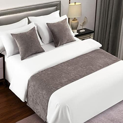  AMBERIS Bed Runner Blue, Chenille Soft No Fading Modern Bed Scarf