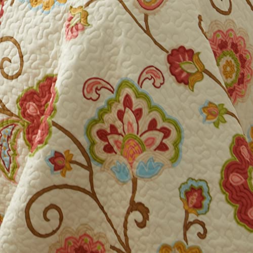 Ashbury Spring Full/Queen Cotton Quilt Set Ivory, Coral, Beige, Teal, Multi