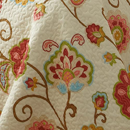  Ashbury Spring Full/Queen Cotton Quilt Set Ivory, Coral, Beige, Teal, Multi