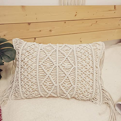  HOMESUNSHINE Macrame Lumbar Pillow Cover-Set Of 2 With Tassels Rectangualr Cushion Covers Boho Throw Pillow Cover For Couch, Sofa, Bed, Farmhouse, Chair, Dining, Patio, Outdoor, Car (B)
