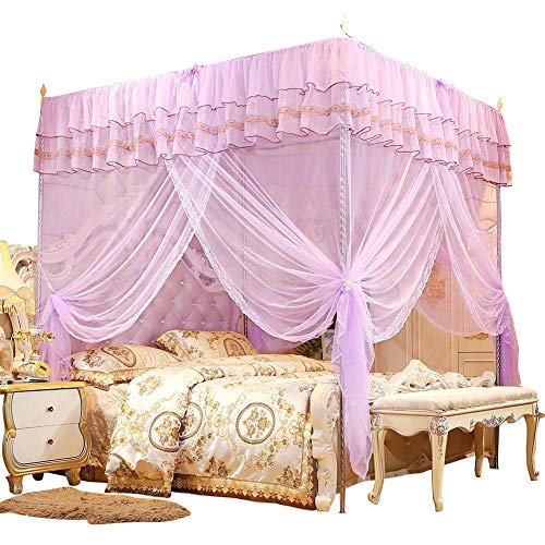  Mumusuki Bedding Net Bed Canopy Lace Luxury 4 Corner Luxury Princess Post Bed Curtain Canopy Netting(S)