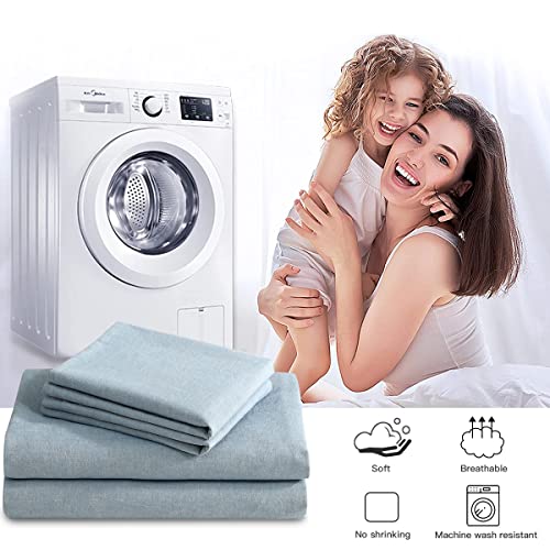  100% Washed Cotton Duvet Cover Set 3 Pieces-Bedding Set Ultra Soft Breathable Washed Cotton Linen Duvet Covers Set For All Seasons (King, Blue)