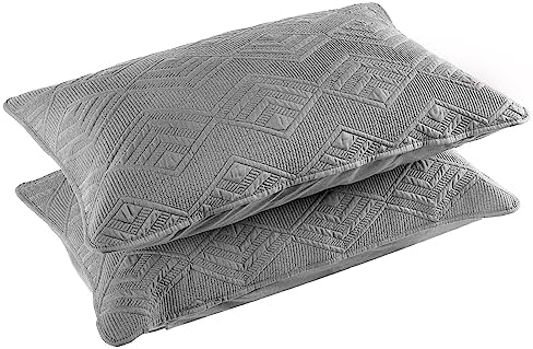  BOSOWOS Pillow Shams Standard Size Set Of 2, Ultra Soft Breathable Quilted Pillow Cases 20 X 26 Inches For Sleeping, Grey Big Round Standard 2Pack