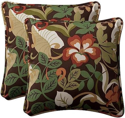  Pillow Perfect Floral Outdoor Throw Accent Pillow, Plush Fill, Weather, And Fade Resistant, Large Lumbar - 16.5" X 24.5", Blue/Tan Telfair, 2 Count
