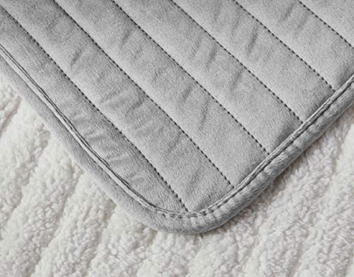  BOURINA Velvet Sherpa Blanket Quilt, Super Plush Quilt 3-Piece Bedding Large Double-Sided Plush Comfort Softest Quilt Sets, Queen 90×94" Light Grey