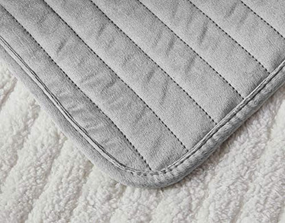  BOURINA Velvet Sherpa Blanket Quilt, Super Plush Quilt 3-Piece Bedding Large Double-Sided Plush Comfort Softest Quilt Sets, Queen 90×94" Light Grey