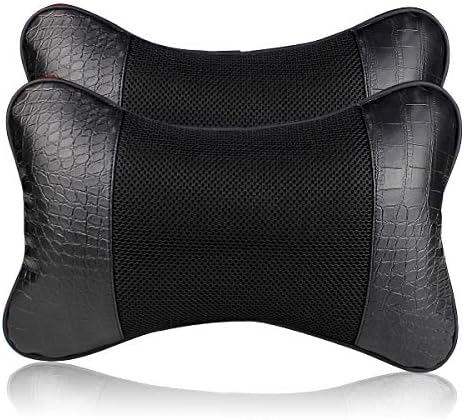  YIHO Car Neck Support Pillow Leather Head-Rest Cushion To Relief Cervical Shoulder Pain Issues For Universal Driver & Passenger Seat In Travel Or Office Chair (Black-2 Pack)