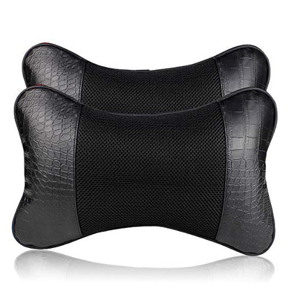  YIHO Car Neck Support Pillow Leather Head-Rest Cushion To Relief Cervical Shoulder Pain Issues For Universal Driver & Passenger Seat In Travel Or Office Chair (Black-2 Pack)