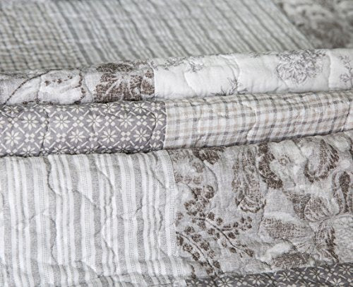  SLPR Silver Linings (2-Piece, Twin Grey Patchwork Quilt With 1 Pillow Sham): Farmhouse Twin Lightweight Bedspread, Bedding Comforter Set, Lightweight Coverlet, Country Style Gray Bedding