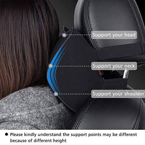  Aukee Car Headrest Pillow With Genuine Leather Cover Memory Foam Neck Cushion For Driving Home Office Black (Pack Of 2)