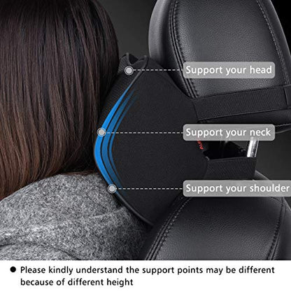  Aukee Car Headrest Pillow With Genuine Leather Cover Memory Foam Neck Cushion For Driving Home Office Black (Pack Of 2)