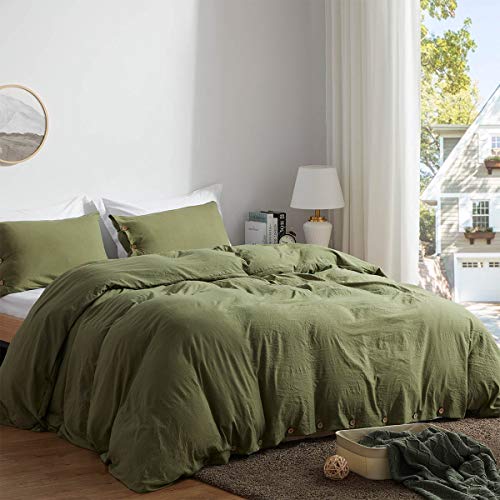  Queen Size Duvet Cover Set With Buttons Closure Olive Green, 3 Pieces Solid Color Ultra Soft Skin-Friendly Comforter Cover Set (1 Duvet Cover +2 Pillowcases)