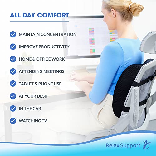  RELAX SUPPORT RS9 - Lumbar Support Pillow - Gaming & Office Desk Chair Accessory - Back Pain Relief - Car Cushion - Men Women Trucker Seat Tailbone Comfort Pad