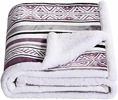  Sherpa Fleece Throw Blanket, Fuzzy Warm Super Soft Reversible Stripe Geometric Pattern Plush Blanket For Bed, Sofa And Couch, 50 X 60 Inches, Red/Blue