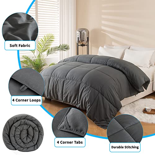  Queen Size Comforter Duvet Insert, All Season Soft Quilted Down Alternative Comforter Reversible Duvet Insert With Corner Tabs, Winter Summer Warm Fluffy (Grey, 88x88 Inches)