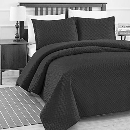  Basic Choice 3-Piece Light Weight Oversize Quilted Bedspread Coverlet Set - Black, King / California King