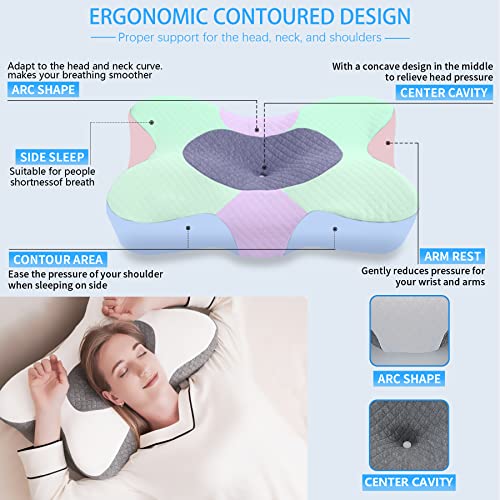  Home4me Cervical Pillow Memory Foam Pillow For Neck And Shoulder Pain Relief, Contour Orthopedic Pillows For Back Or Stomach Sleepers, Solving Shortness Of Breath And Stiffneck For Side Sleeping