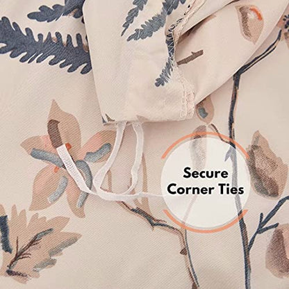  3 Pcs Blush Pink Floral Duvet Cover Set King Size, Soft Botanical Printed Microfiber Comforter Cover Zipper Closure Corner Ties