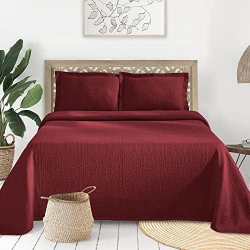 Superior Jacquard Matelasse Fleur De Lis 100% Cotton Medallion 3-Piece Bedspread Set - King, Ivory