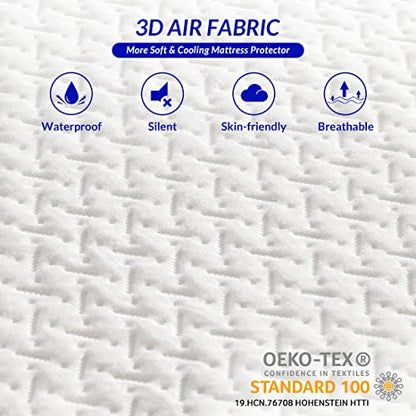  Queen Bed Size Waterproof Mattress Protector, Cooling Fitted Mattress Pad Cover, Up To 18'' Deep Pocket, With Breathable 3D Air Fabric