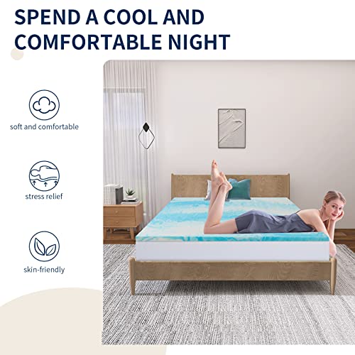  Vyfipt 4 Inch Mattress Topper King, Gel Infused Memory Foam Mattress Topper, Ventilated Design, CertiPUR-US Certified, Blue