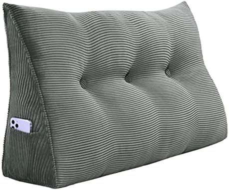  YXCSELL Headboard Wedge Pillow Triangular Bolster Pillows For Daybed Sofa Cushion Corduroy Large Support Backrest Bedrest Reading Pillow Lumbar Positioning Upholstered (Grey,Twin)