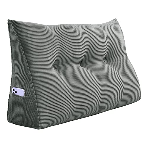  YXCSELL Headboard Wedge Pillow Triangular Bolster Pillows For Daybed Sofa Cushion Corduroy Large Support Backrest Bedrest Reading Pillow Lumbar Positioning Upholstered (Grey,Twin)