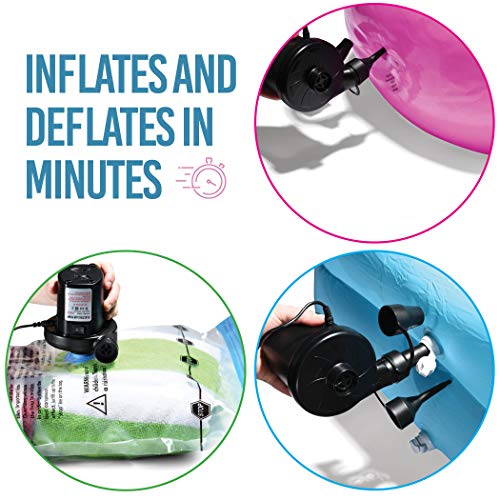  Rextex Electric Air Pump For Inflatables With Plug - Air Mattress Pump For Inflatable Couches, Portable Inflator And Deflator With 3 Nozzles For Air Beds, Boats, Toys, Pool Floats, Pool Raft Bed Boat